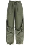 Attico Women's Wide Leg High-waisted Pants With Adjustable Elastic In Military In Green