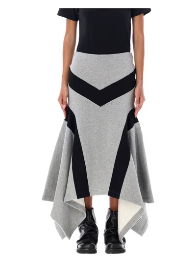 Attico Women's Wide Longuette Skirt In Grey Melange   Black