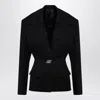 Attico Black Wool Single-breasted Jacket With Epaulettes In Black