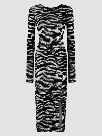 Attico Women's Zebra Knit Scoopback Midi Dress In Black