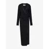 Attico V-neck Slit Midi Dress With Satin Piping In Black