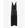 Attico Womens Fringed Embroidered Woven Midi Dress Black In Black
