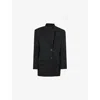 Shop Attico Womens Black Single-breasted Flap-pockets Relaxed-fit Wool Blazer