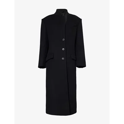 Attico Womens Single-breasted Flap-pockets Relaxed-fit Wool-blend Coat Black