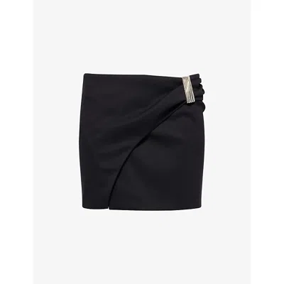 Attico Womens Black Wrap Midi-waist Stretch-wool Mini Skirt
