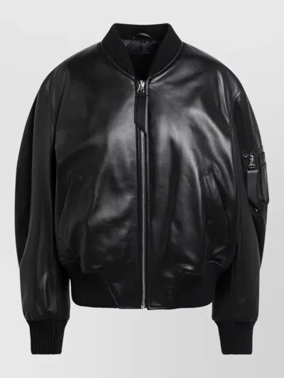 Attico Womens Bomber Jacket Ribbed Cuffs Hem Pockets In Black