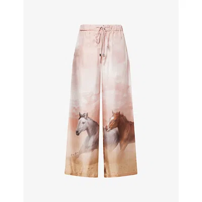 Attico Womens Pink Shades Drawstring Wide-leg Silk Trousers In Multi