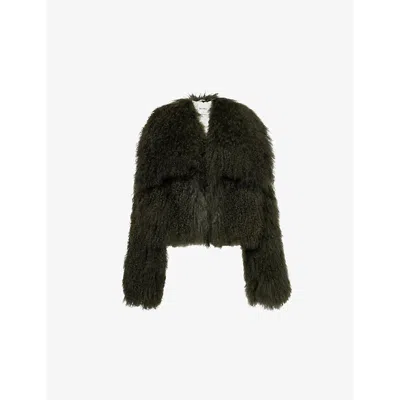 Attico Cropped Shearling Jacket In Green