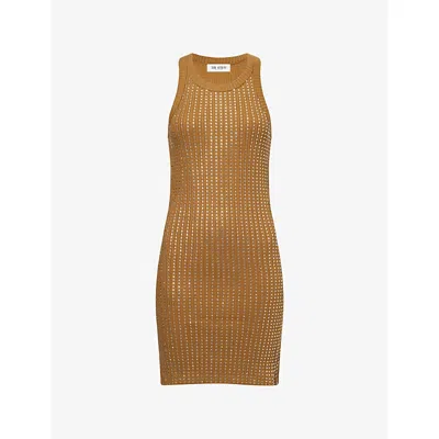 Attico Womens Military Green Embellished Ribbed Cotton-jersey Mini Dress