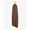 Attico Womens Military Green Halterneck Regular-fit Woven Midi Dress In Brown