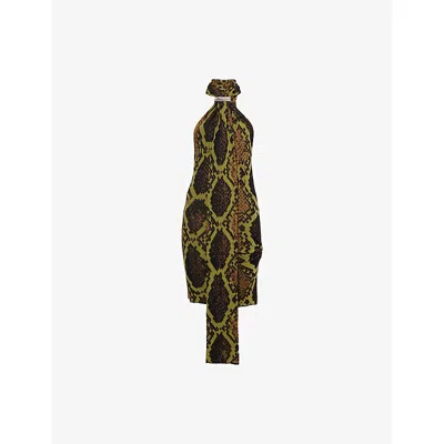Attico Python Printed Viscose Blend Mini Dress In Green