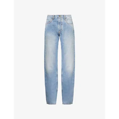 Attico Womens P25 Brand-patch Straight-leg Mid-rise Denim Jeans Sky Blue
