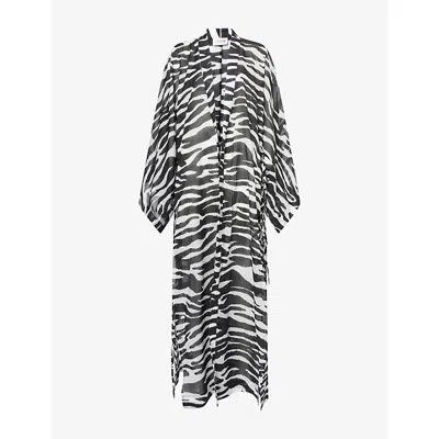 Attico Womens Zebra-print Cotton-muslin Kaftan White/black