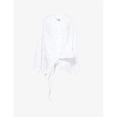 Attico Womens White Asymmetric Monogram Cotton-blend Mini Dress