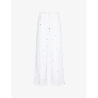 Attico Womens White/black Monogram Straight-leg Cotton-blend Trousers