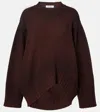 Attico Crew Neck Wool Cashmere Sweater Asymmetric Hem In Brown
