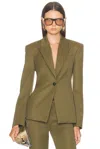 Attico Tailored Gabardine Jacket With Unique Tie Detail In Green