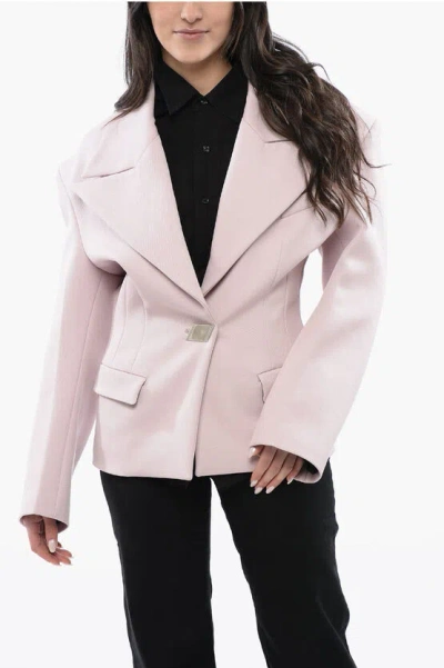 Attico Wool Blend Slim Fit Blazer With Maxi Peak Lapel In Pink