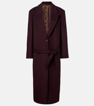 Attico Wool-blend Twill Coat In Burgundy