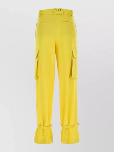 Attico Wool Cargo Pants Belt Loops Back Pockets In Yellow