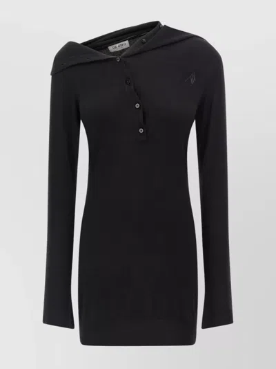 Attico Wool Cashmere Dress Asymmetric Neckline In Black