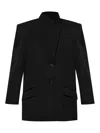 Attico Gabardine Single Breasted Blazer In Negro