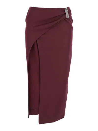 ATTICO BORDEAUX DRAPED SKIRT WITH METALLIC DETAIL IN WOOL WOMAN