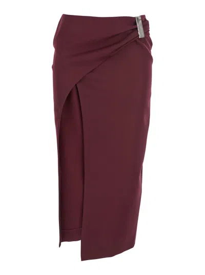 ATTICO BORDEAUX DRAPED SKIRT WITH METALLIC DETAIL IN WOOL WOMAN