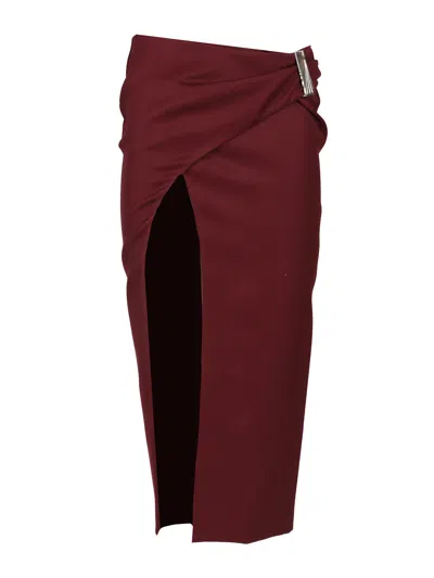 Attico Wool Gabardine Midi Skirt Skirts Bordeaux In Multi