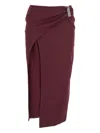 Attico Draped Midi Skirt With Front Slit And Metal In Red