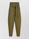 Attico Wool Gabardine Trousers High Waist Tie Wide Leg In Green