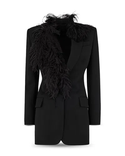 Attico Wool Jacket With Ostrich Feather Trim In Black
