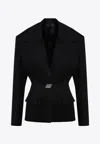 Attico Black Wool Single-breasted Jacket With Epaulettes In Black