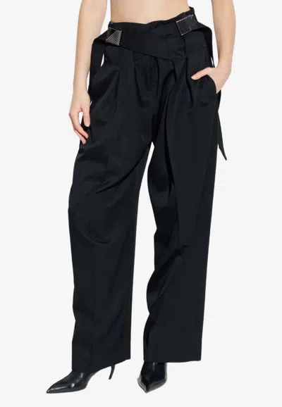 Attico Wool Straight-leg Pants In Black