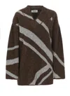 Attico Oversized Knit Sweater Geometric Design In Brown