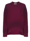 Attico Wool Crewneck Sweater With Asymmetric Flared Hem In Purple