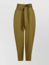 Attico Wool Gabardine Trousers High Waist Tie Wide Leg In Green