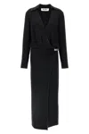 Attico V-neck Slit Midi Dress With Satin Piping In Black