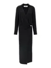 Attico V-neck Slit Midi Dress With Satin Piping In Black