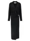 Attico V-neck Slit Midi Dress With Satin Piping In Black