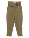 Attico Wool Gabardine Trousers High Waist Tie Wide Leg In Green