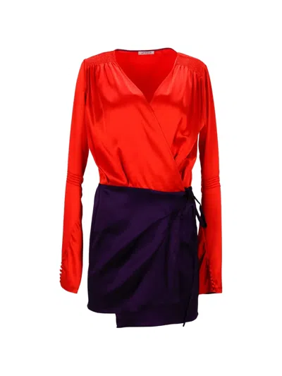 Pre-owned Attico Wrap-front Colour-block Mini Dress In Red