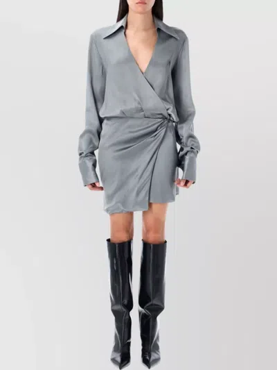 ATTICO WRAP SATIN DRESS ASYMMETRIC HEM