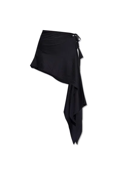 Attico Wrap-up Side Tie Beach Skirt In Black