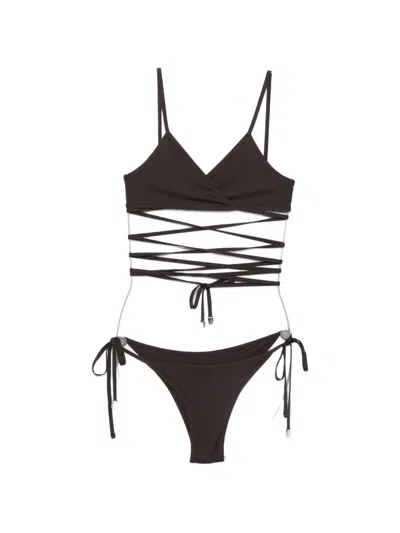 Attico Wrap-around Side-ties Bikini In Brown