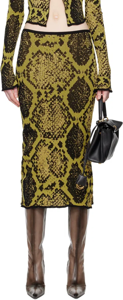 Attico Yellow & Black Jacquard Midi Skirt In Pink