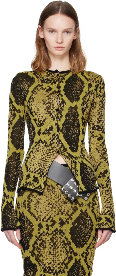 ATTICO YELLOW & BLACK PYTHON JACQUARD CARDIGAN