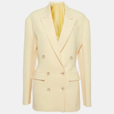 Attico Yellow Crepe Double Breasted April Blazer In Neutral