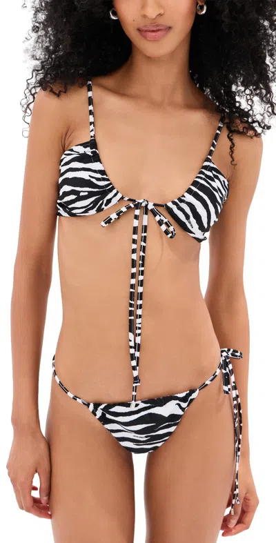 Attico Bikini Set Zebra Pattern Adjustable Straps Ties In Black