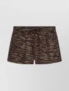 Attico Zebra Nylon Shorts Elastic Waistband In Brown